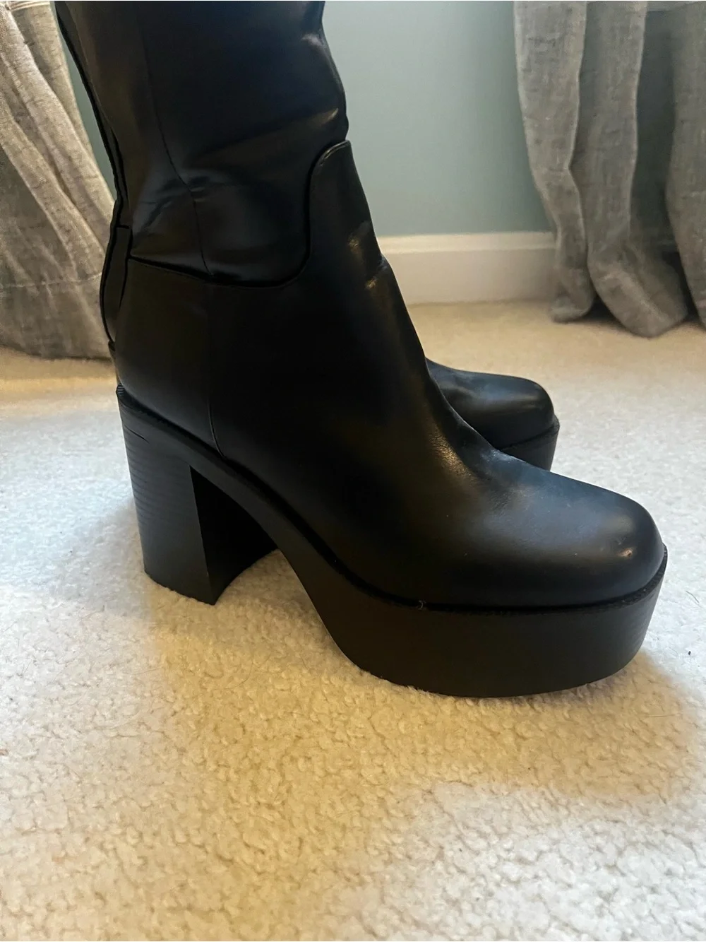 Black Platform Knee-High Pleather Boots